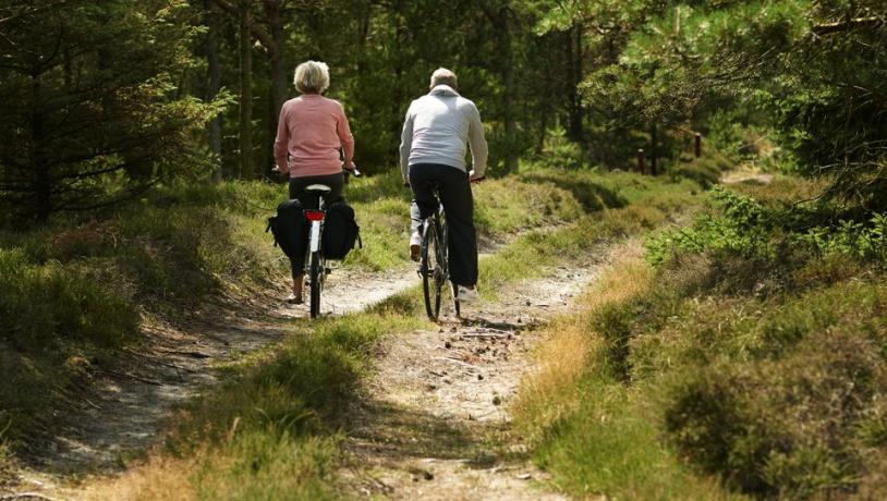 Couple cycling on a trail on Fanø