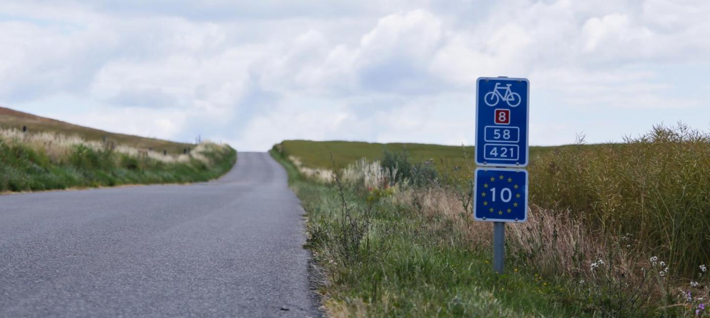 N8 route sign on country road, Denmark