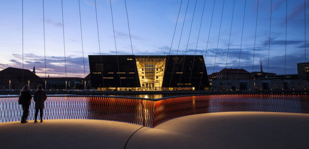 The Black Diamond in Copenhagen seen from the Circle Bridge.