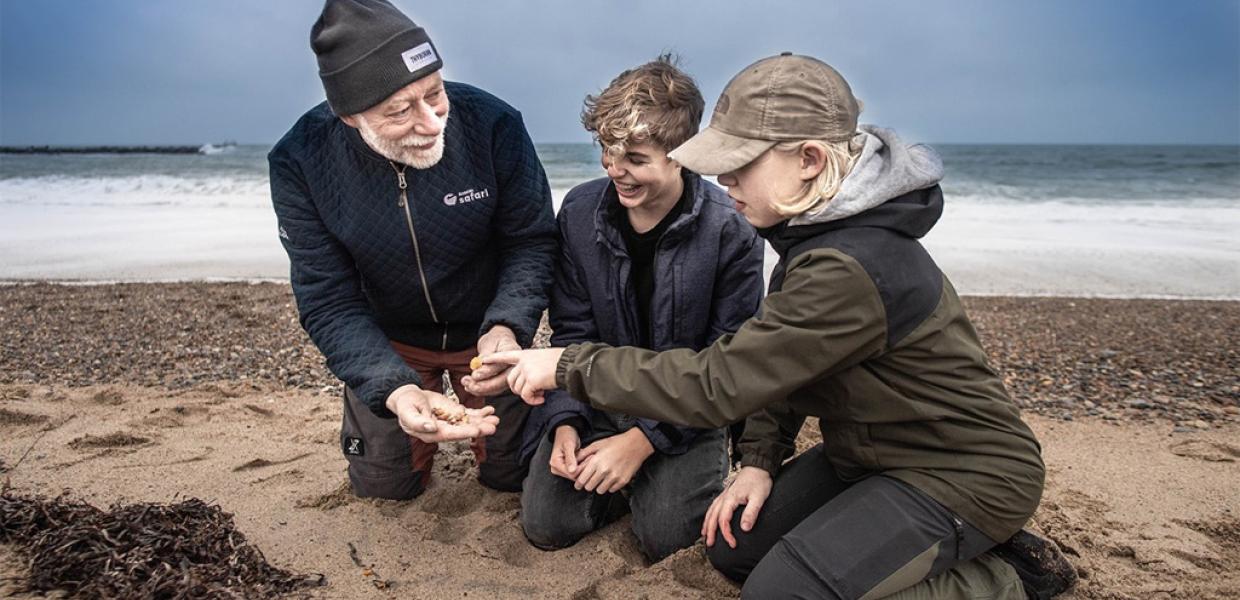 Bild von zwei kindern und einem Guide auf Bernstein-Safari am Strand