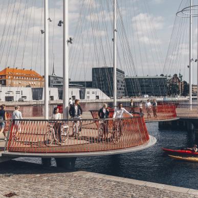 Cyclists in Copenhagen on the Circle bridge, Denmark